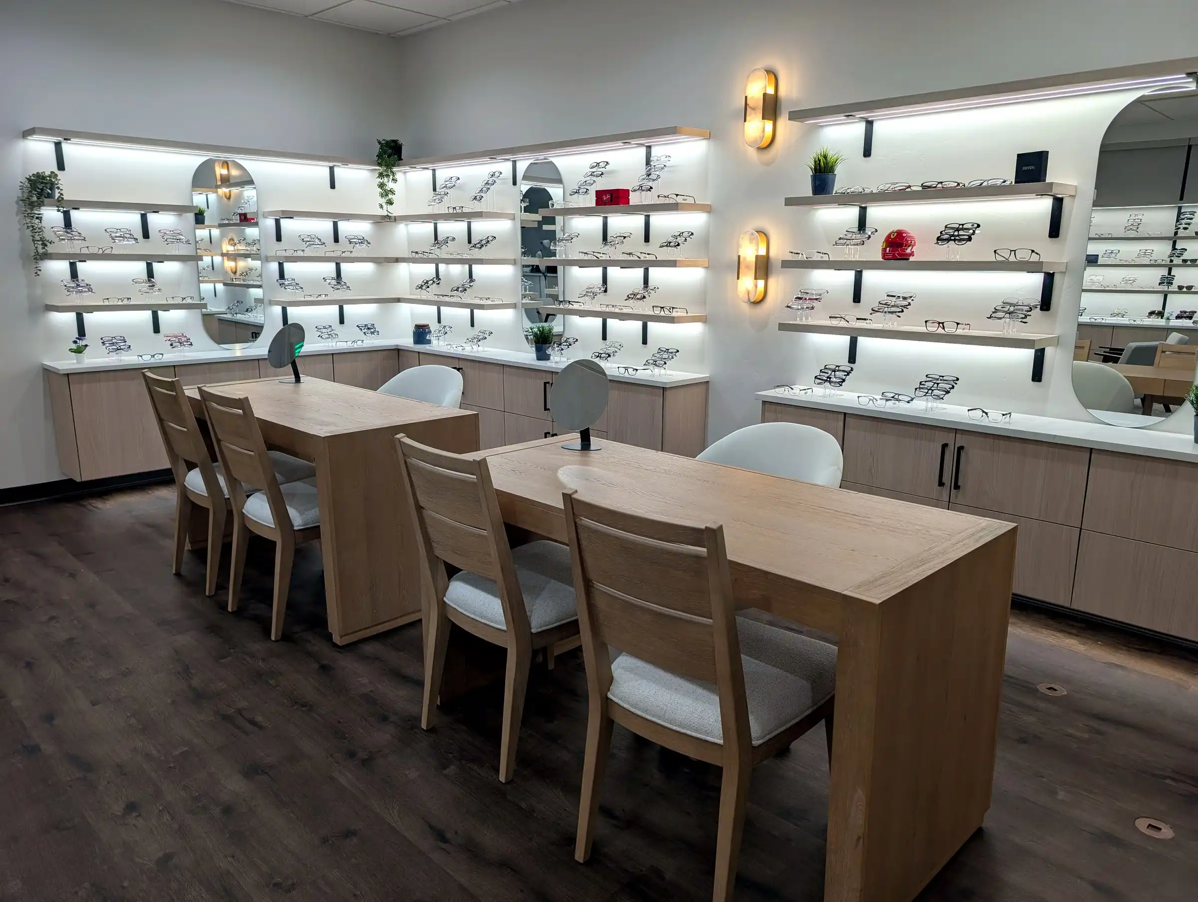 Frame displays in the optical area at Lakeview Eye Care in Syracuse, Utah