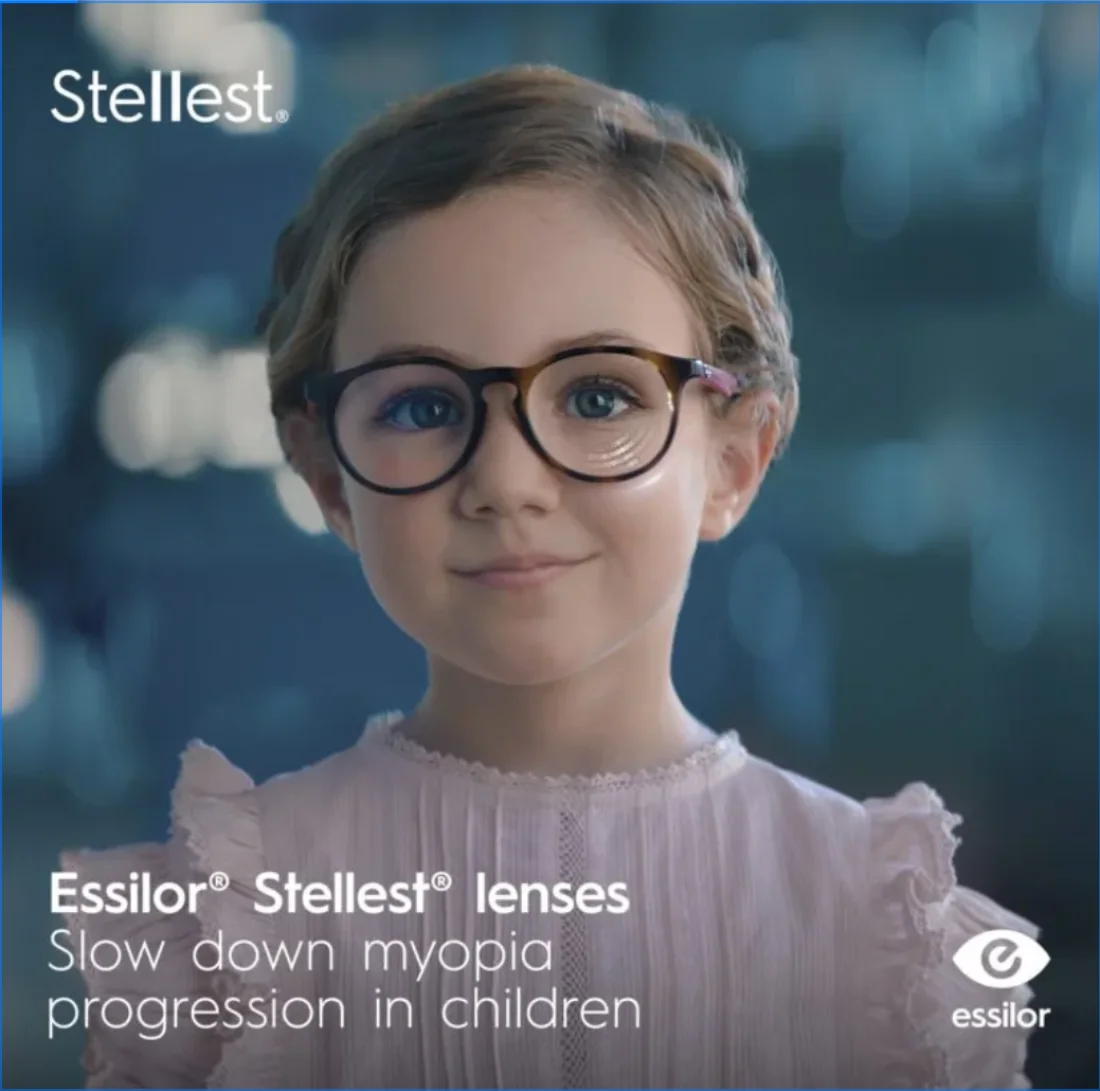 Child wearing Essilor Stellest lenses for myopia management guidance